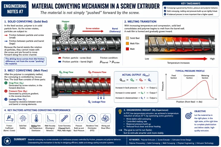Material Conveying Mechanism in a Screw Extruder: Why Polymer Is Not Simply “Pushed” Forward